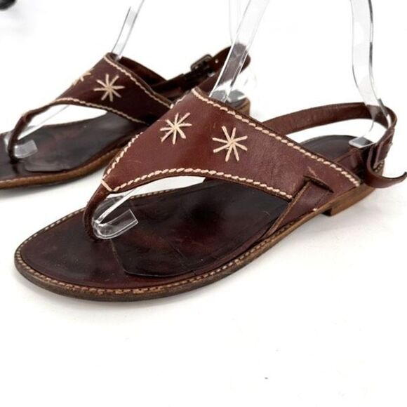 Vintage 90s Ann Taylor Womens Leather Embroidered Slingback Sandals Brown Size 9 - Picture 1 of 10